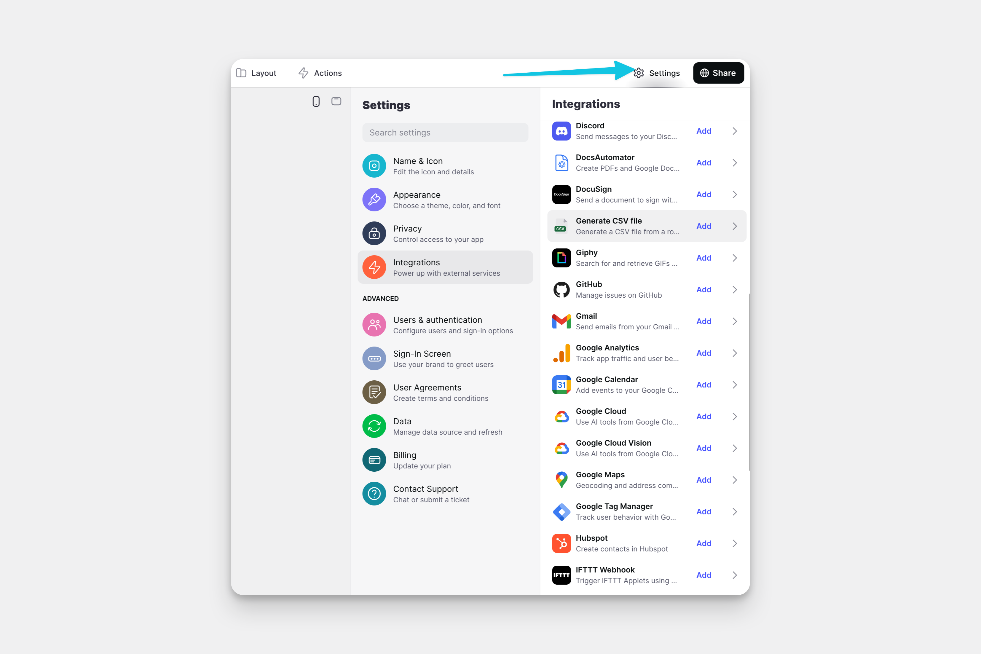 Adding the Generate CSV Integration